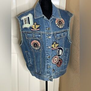 VINTAGE  92’ designer Donna Karan NY unique denim Felt Letterman vest  Size 12 